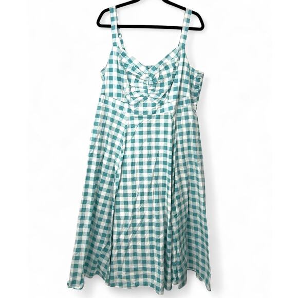 TORRID 2X  Midi Poplin Fit & Flare Dress Gingham Check Teal Sundress Sleeveless - Picture 2 of 8
